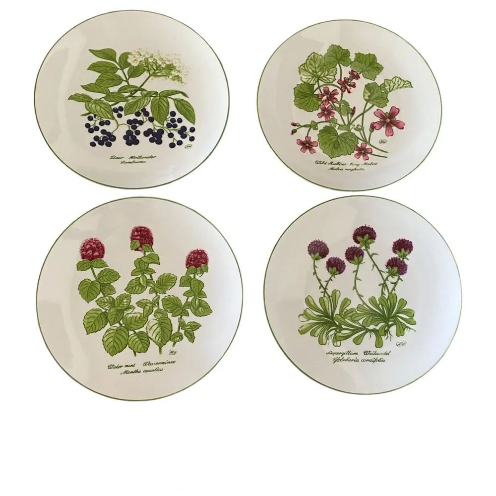 Bareuther Waldsassen Bavaria Botanic Flower berries 142 Salad Plates green trim